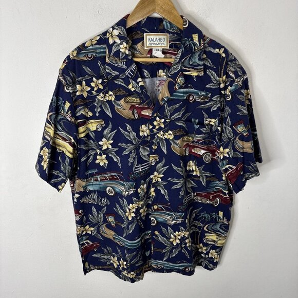 Vintage Kalaheo RJC Hawaiian Men XL Button Shirt Cars Floral - Picture 1 of 5